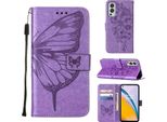 Oneplus Nord 2 5G Case, Butterfly Emboss Flip Custodia In Pelle Con Slot Per Schede E Supporto Per Oneplus Nord 2 5G Viola