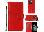 Oneplus 10T 5G Case, Butterfly Relief Flip Custodia In Pelle Con Slot Per Schede E Stand Per Oneplus 10T 5G Red