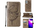 Galaxy A23 4G Case, Butterfly Relief Flip Custodia In Pelle Con Slot Per Schede E Stand Per Samsung Galaxy A23 4G / 5G Grigio