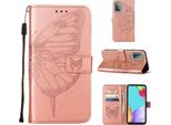 Galaxy A52 4G Case, Butterfly Relief Flip Custodia In Pelle Con Slot Per Schede E Stand Per Samsung Galaxy A52 4G / 5G / A52S 5G Rose Gold