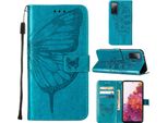 Galaxy S20 Fe 4G Case, Butterfly Relief Flip Custodia In Pelle Con Slot Per Schede E Supporto Per Samsung Galaxy S20 Fe 4G / 5G Blu