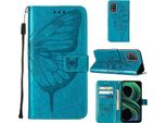 Oppo Realme 8 5G Case, Farfalla Rilievo Flip Custodia In Pelle Con Tasca Per Carte E Stand Per Oppo Realme 8 5G / Realme V13 5G / Narzo 30 5G Blu