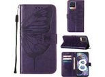 Oppo Realme 8 Case, Butterfly Relief Flip Custodia In Pelle Con Slot Per Schede E Stand Per Oppo Realme 8 / Realme 8 Pro Viola