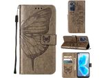 Oppo Realme 9I Case, Butterfly Embossed Flip Leather Card Holder Custodia Protettiva Con Supporto Per Oppo Realme 9I Grey