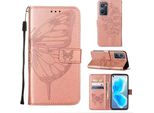 Oppo Realme 9I Case, Butterfly Relief Flip Custodia In Pelle Con Tasca Per Carte E Stand Per Oppo Realme 9I Rose Gold