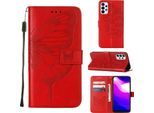 Galaxy A23 4G Case, Butterfly Relief Flip Custodia In Pelle Con Slot Per Schede E Stand Per Samsung Galaxy A23 4G / 5G Rosso