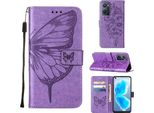Oppo Realme 9I Case, Butterfly Embossed Flip Leather Card Holder Custodia Protettiva In Pelle Con Supporto Per Oppo Realme 9I Purple