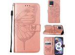 Oppo Realme 8 Case, Farfalla Rilievo Flip Custodia In Pelle Con Slot Per Schede E Stand Per Oppo Realme 8 / Realme 8 Pro Rose Gold