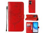 Tecno Camon 19 Case, Butterfly Relief Flip Custodia In Pelle Con Slot Per Schede E Stand Per Tecno Camon 19 Rosso