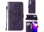 Galaxy A23 Case, Butterfly Relief Flip Custodia In Pelle Con Slot Per Schede E Supporto Per Samsung Galaxy A23 4G / 5G Viola