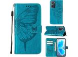 Oppo Realme 9I Case, Farfalla In Rilievo Flip In Pelle Titolare Di Carta Protettiva Custodia In Pelle Con Supporto Per Oppo Realme 9I Blu
