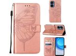 Tecno Camon 19 Neo Case, Butterfly Relief Flip Custodia In Pelle Con Slot Per Schede E Stand Per Tecno Camon 19 Neo Rose Gold