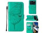 Xiaomi Poco M4 Pro 4G Case, Butterfly Relief Flip Custodia In Pelle Con Slot Per Schede E Stand Per Xiaomi Poco M4 Pro 4G Verde
