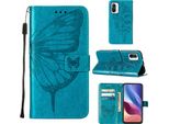 Xiaomi 11I Case, Butterfly Relief Flip Custodia In Pelle Con Tasche Per Schede E Stand Per Xiaomi 11I / Poco F3 / Redmi K40 / K40 Pro Blu