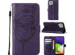 Galaxy A22 4G Case, Butterfly Relief Flip Custodia In Pelle Con Slot Per Schede E Stand Per Samsung Galaxy A22 4G Purple