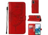 Galaxy S20 Plus Case, Butterfly Relief Flip Custodia In Pelle Con Slot Per Schede E Stand Per Samsung Galaxy S20 Plus Rosso