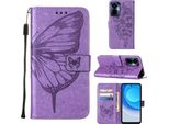 Tecno Camon 19 Pro 5G Case, Butterfly Relief Flip Custodia In Pelle Con Tasche Per Carte E Stand Per Tecno Camon 19 Pro 5G Viola