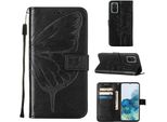 Galaxy S20 Plus Case, Butterfly Relief Flip Custodia In Pelle Con Slot Per Schede E Stand Per Samsung Galaxy S20 Plus Nero