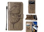 Xiaomi Poco X4 Pro 5G Case, Butterfly Relief Flip Custodia In Pelle Con Tasche Per Schede E Stand Per Xiaomi Poco X4 Pro 5G Grigio