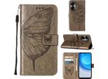 Tecno Camon 19 Case, Butterfly Relief Flip Custodia In Pelle Con Slot Per Schede E Stand Per Tecno Camon 19 Grigio