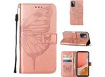 Galaxy A72 4G Case, Butterfly Relief Flip Custodia In Pelle Con Slot Per Schede E Stand Per Samsung Galaxy A72 4G / 5G Rose Gold
