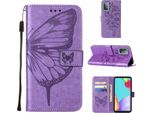 Galaxy A52 4G Case, Butterfly Relief Flip Custodia In Pelle Con Slot Per Schede E Stand Per Samsung Galaxy A52 4G / 5G / A52S 5G Viola