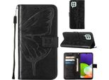 Galaxy A22 4G Case, Butterfly Relief Flip Custodia In Pelle Con Slot Per Schede E Stand Per Samsung Galaxy A22 4G Nero