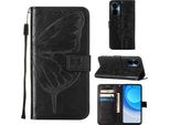 Tecno Camon 19 Pro 5G Case, Butterfly Relief Flip Custodia In Pelle Con Slot Per Schede E Stand Per Tecno Camon 19 Pro 5G Nero