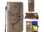 Galaxy A22 4G Case, Butterfly Relief Flip Custodia In Pelle Con Slot Per Schede E Stand Per Samsung Galaxy A22 4G Grey