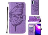 Galaxy A23 4G Case, Butterfly Relief Flip Custodia In Pelle Con Slot Per Schede E Stand Per Samsung Galaxy A23 4G / 5G Viola