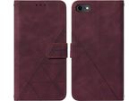 Custodia In Pelle Flip Per Iphone Se 2020 / 8 / 7 / 6S / 6 Custodia Design Portafoglio Con Goffratura, Porta Carte E Supporto Rosso