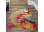 Tappeto Moderno A Pelo Corto Effetto Tela Multicolore Arancione Verde Dimensioni - 80 X 150 Cm