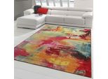 Tappeto Moderno A Pelo Corto Effetto Tela Multicolore Arancione Verde Dimensioni - 200 X 290 Cm