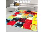 Tappeto Moderno Di Design A Pelo Corto - Quadri Colorati Blu Giallo Dimensioni - 160 X 230 Cm