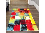Tappeto Moderno Di Design A Pelo Corto - Quadri Colorati Blu Giallo Dimensioni - 80 X 150 Cm