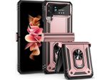 Custodia Per Samsung Galaxy Z Flip 3 5G, Robusta A Doppio Strato, Protezione Militare, Con Protezione Della Cerniera, Supporto Ad Anello E Supporto Oro Rosa