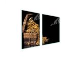 Piastre Copriforno 2 Pezzi 100X52 Copripiastra In Ceramica Tagliere In Vetro Golden Black