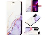Redmi 10 Case, Marble Motifpoliuretanoleather Case Wallet Card Holder Con Funzione Di Stand Flip Cover Per Xiaomi Redmi 10 / 10 Prime White Purple