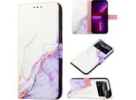 Xiaomi Poco X4 Pro 5G Case, Custodia In Finto Cuoio Con Motivo A Marmi, Tasche Per Carte, Stand Case Per Xiaomi Poco X4 Pro 5G Bianco Viola