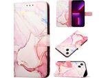 Custodia Iphone 13 Mini, Motivo Marmo Custodia In Finto Cuoio Portafoglio Slot Per Schede Con Funzione Stand Flip Cover Per Iphone 13 Mini Rosa Bianco