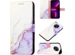 Redmi Note 9T Case, Marble Motifpoliuretanoleather Case Wallet Card Holder Con Funzione Di Stand Flip Cover Per Xiaomi Redmi Note 9T White Purple