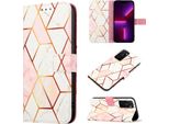 Oppo A55S 5G Case, Marble Motifpoliuretanoleather Case Wallet Card Slot With Stand Function Flip Cover Per Oppo A55S 5G Rose Gold