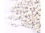 Perline Con Lettere, 1000 Pezzi, 4X7 Mm, Bianche Con Oro, Rotonde, Mix Di Lettere