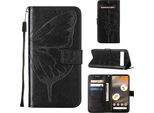Google Pixel 7A Case, Butterfly Relief Flip Custodia In Pelle Con Slot Per Schede E Stand Per Google Pixel 7A Nero