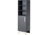 Scaffale Robusto "Jara"", 3 Ripiani Aperti, Struttura In Antracite, Piedini Decorativi E Maniglie In Vero Legno Di Faggio"