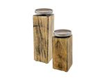 3.03 Portacandela In Legno Di Mango - 2 Pezzi - Con Piastra Per Candele In Alluminio - 20 E 25 Cm