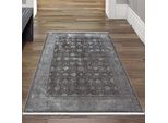 Tappeto Orientale Con Ornamenti Floreali In Grigio Blu Dimensioni - 80 X 150 Cm