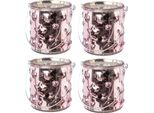 Set Di 4 Lanterne In Vetro Con Motivo A Stella E Manico Rosa