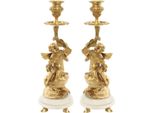 Casa Padrino Set Di Candelieri Barocchi Angelo Oro/Bianco 13,8 X 13,8 X H. 39,5 Cm - Eleganti Candelieri In Bronzo Con Base In Marmo - Accessori Per La Decorazione Barocca - Interni Barocchi - Mobili Barocchi