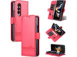 Custodia Galaxy Z Fold4, Portafoglio Con Chiusura Magnetica E Supporto, Custodia Flip In Pelle Per Samsung Galaxy Z Fold 4 5G Rosa
